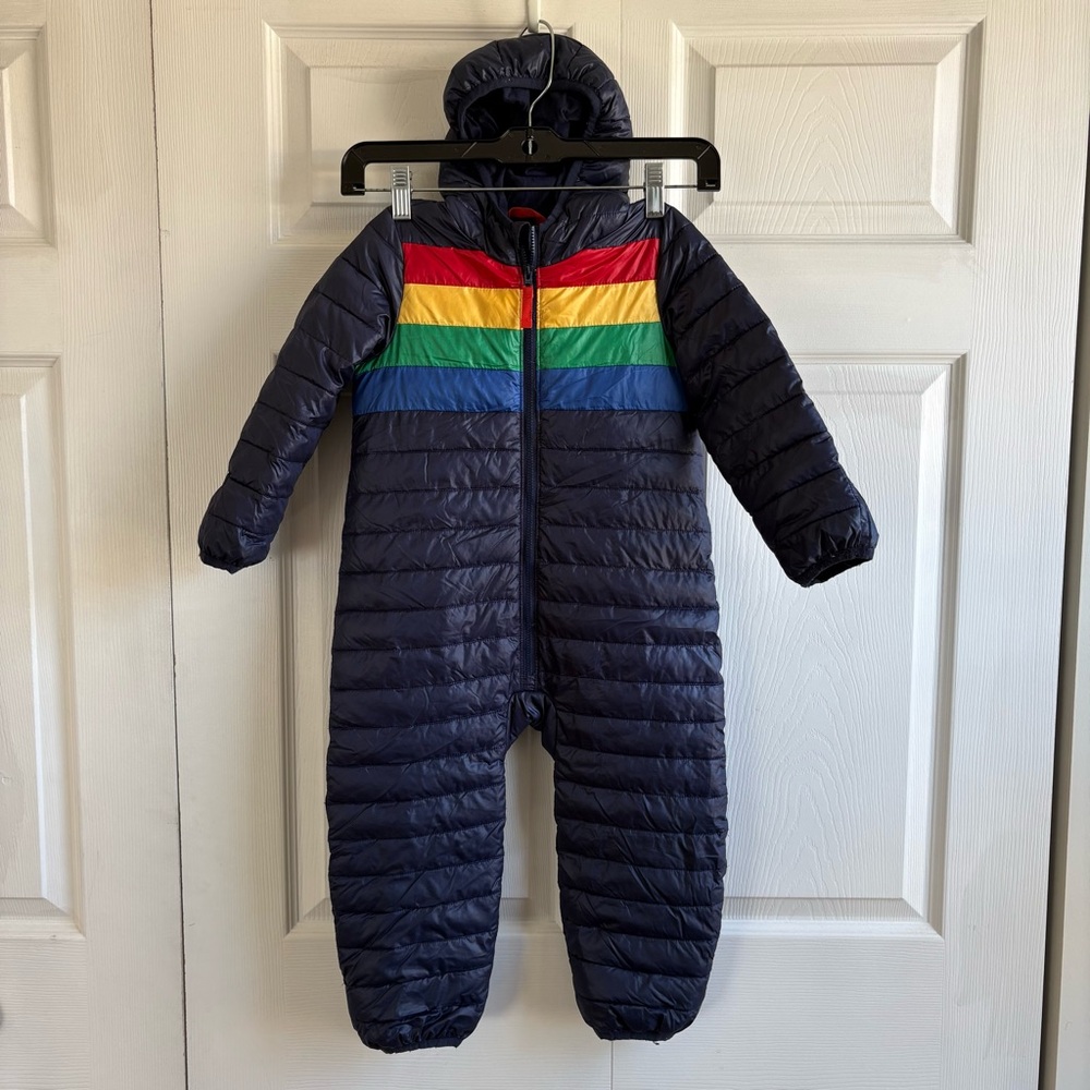 Primary Baby Lightweight Puffer Winter Snow Suit Bib In Rainbow Stripe 18-24M‎